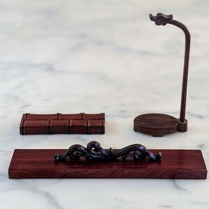 NWOT. Set Of 3 Antique Chinese Rosewood Hand Carved Pen, Paper & Dragon Holders.